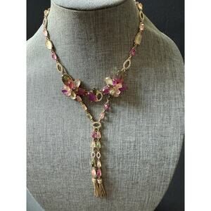 White House Black Market Necklace WHBM Layered Semi Precious Stones Gold tone